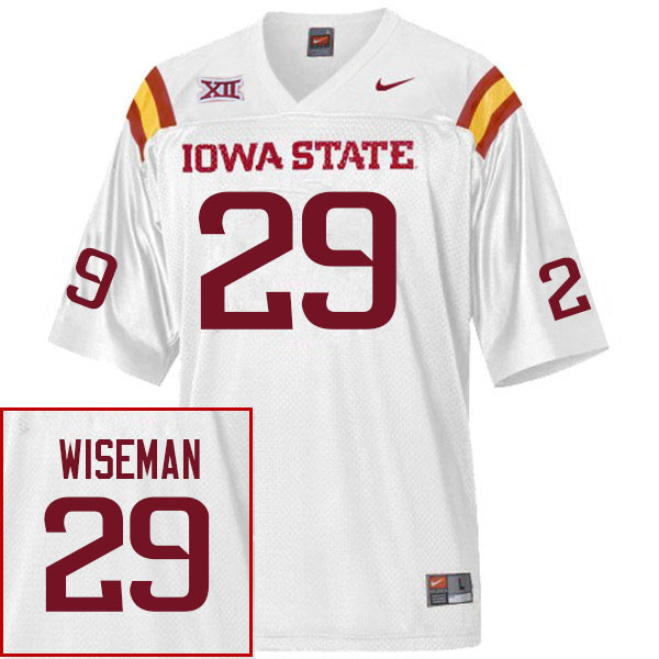 Men #29 Quincy Wiseman Iowa State Cyclones College Football Jerseys Sale-White - Click Image to Close